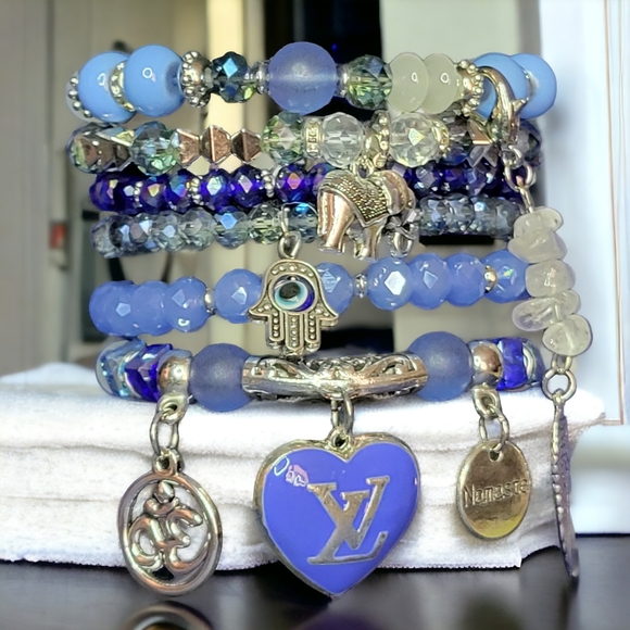 BLUE LV CRYSTAL Charmed Bracelets Set - Picture 2 of 4